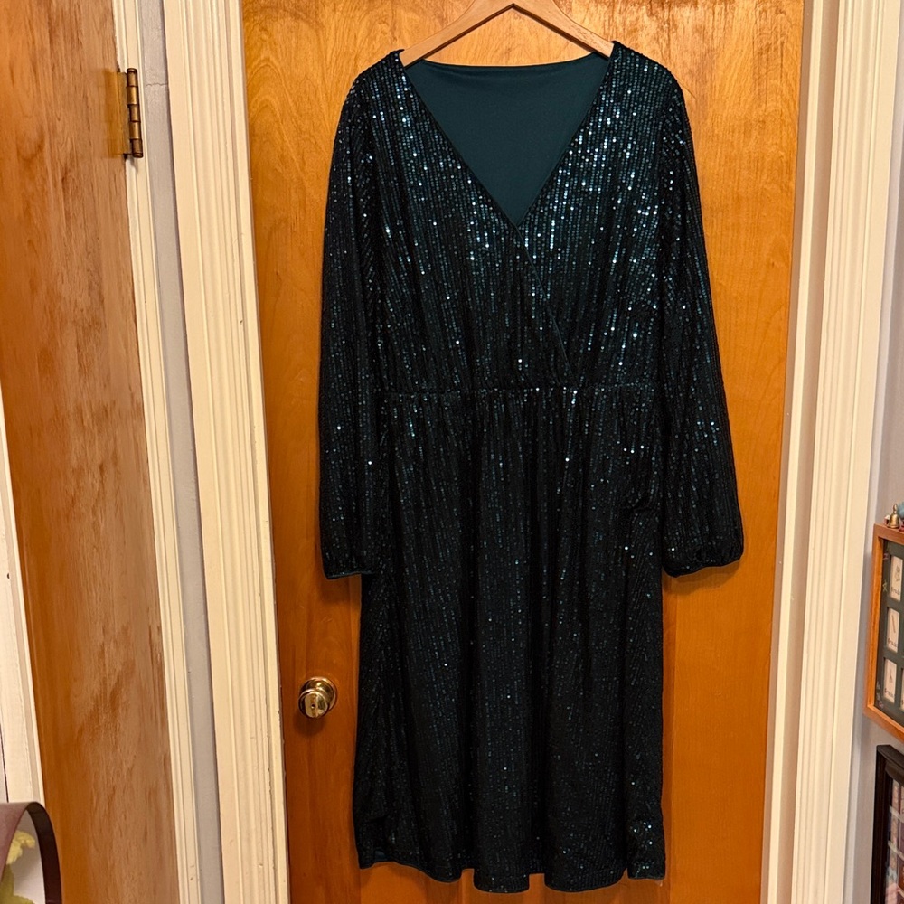 Bloomchic Faux Wrap Green Sequin Dress